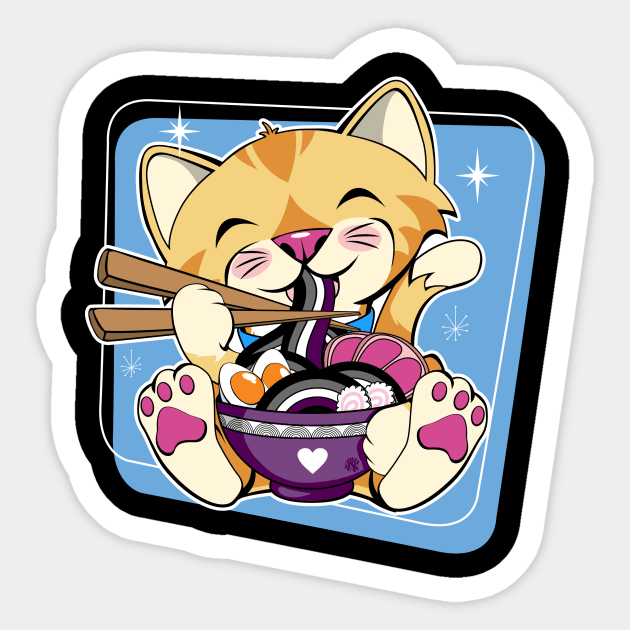 Cat Eating Ramen Asexual Flag Sticker by CuddleswithCatsArt